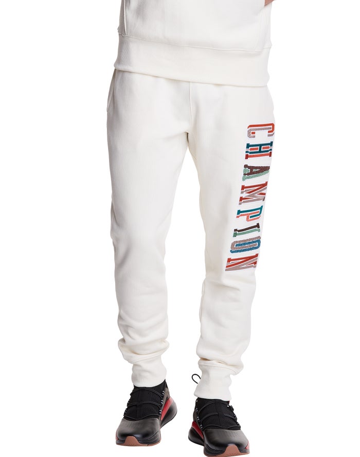 Champion Herre Joggingbukser Hvide - Reverse Weave Applique Logo - Danmark SHF-537964